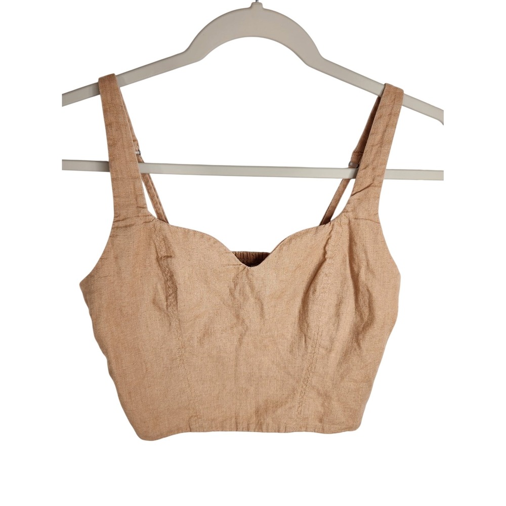 Abercrombie & Fitch Crop Top Women S Brown Linen Blend Smocked Back Sweetheart